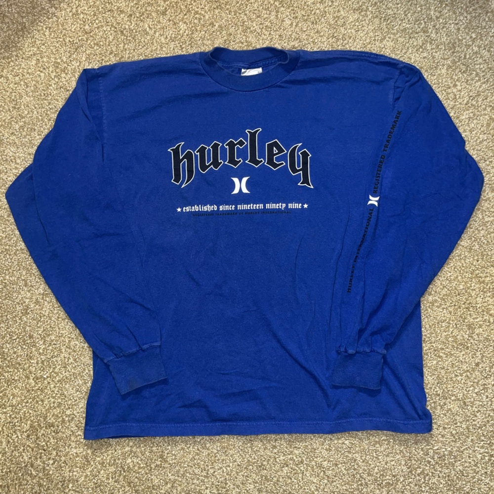 Hurley - Vibrant blue grunge y2k graphic long sleeve shirt